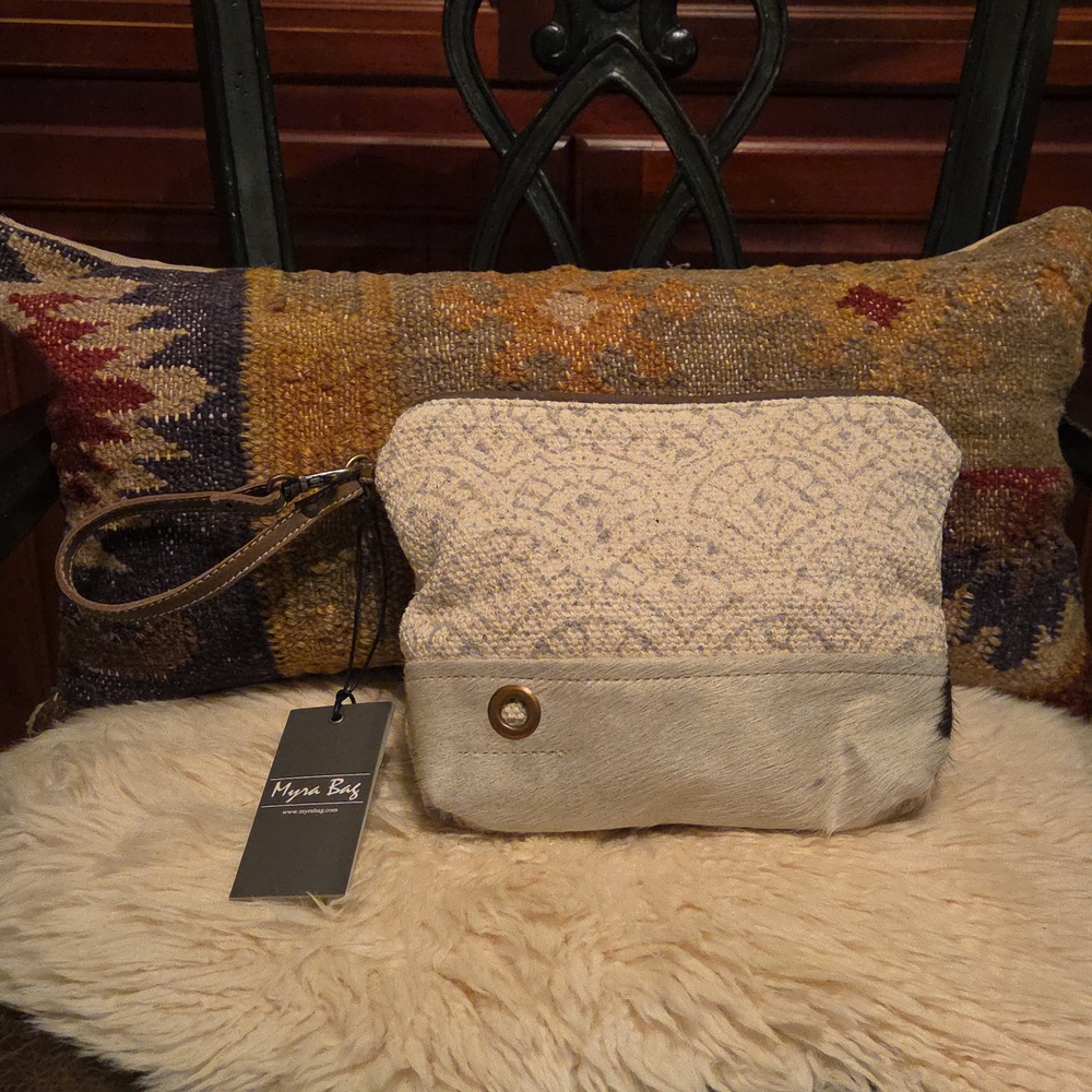 NWT Myra Leather, Cowhide, Textured Canvas Wristlet.